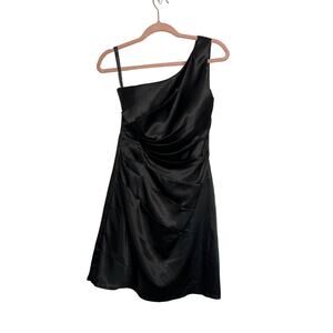 Bill Levkoff Black One Shoulder Strap Bodycon Silky Sexy Cocktail Dress Size 10